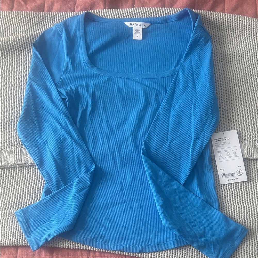 Athleta Vibrant Blue Signature Rib Long Sleeve Tee - Picture 1 of 5